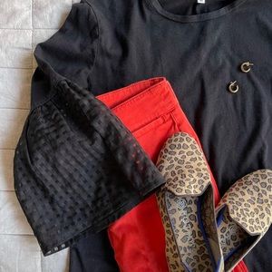 3 for 1 Classic Black White and Red Blouse Trio XS